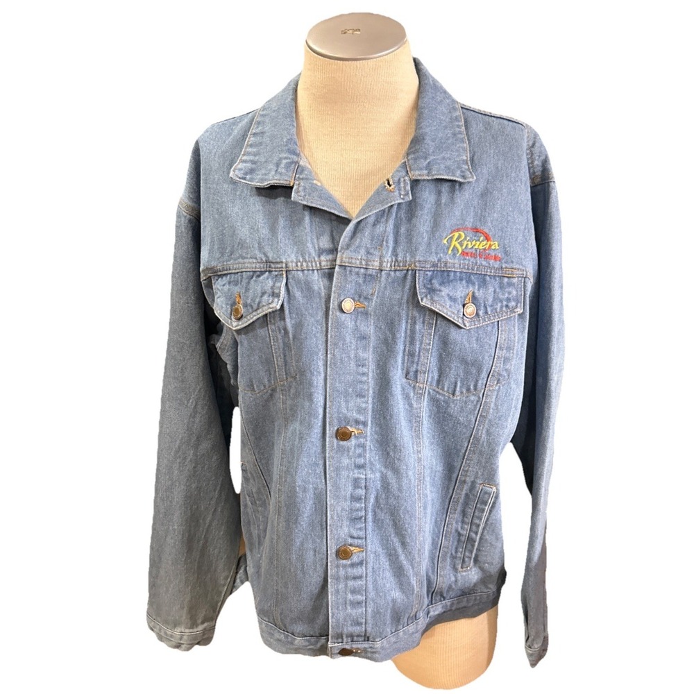 riviera hotel casino las vegas Denim Jacket Mens Vintage Large Blue